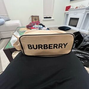 Burberry Beige Toiletry Bag with Black Accents